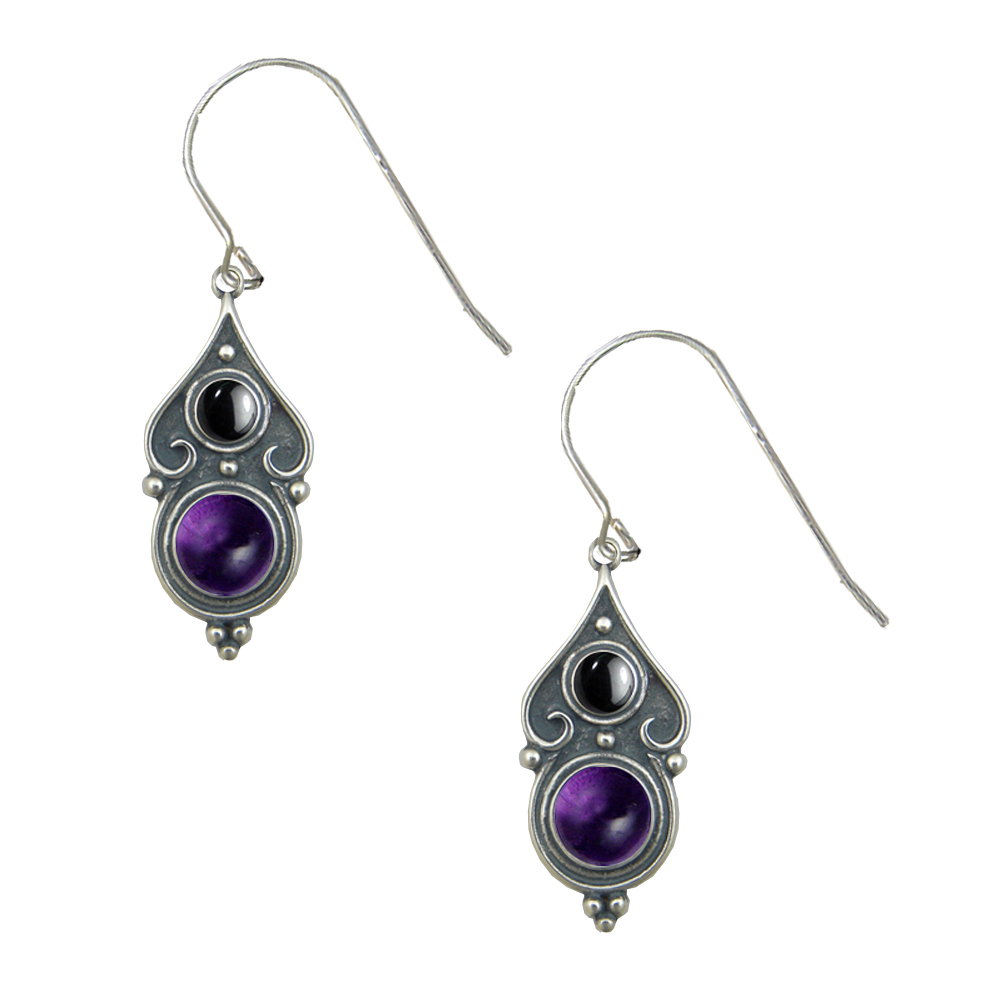 Sterling Silver Designer Post Stud Earrings With Amethyst And Hematite